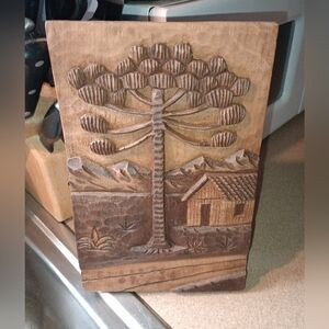 Relief Wood Carving with Araucaria Tree From Brazil